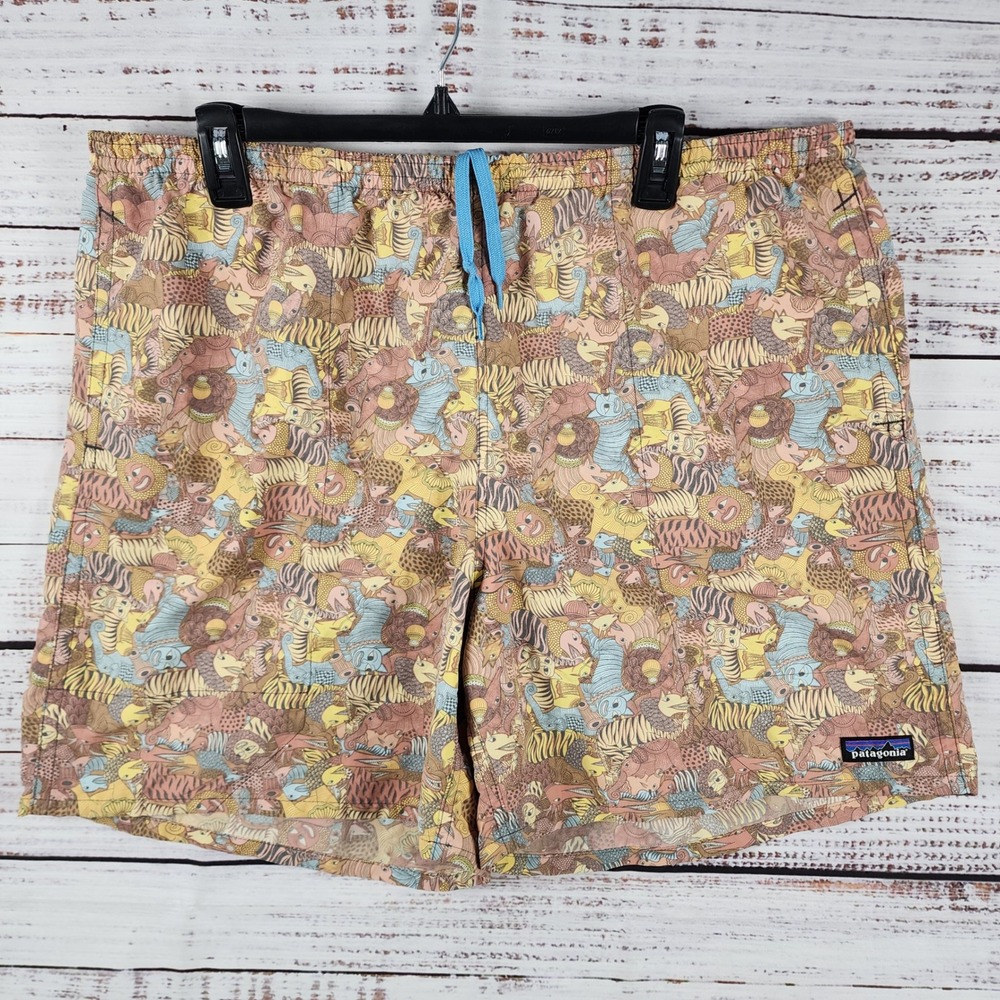 Patagonia Baggies Shorts Mens XL Regular Tan Animal Print 6 Inseam Swim Trunks